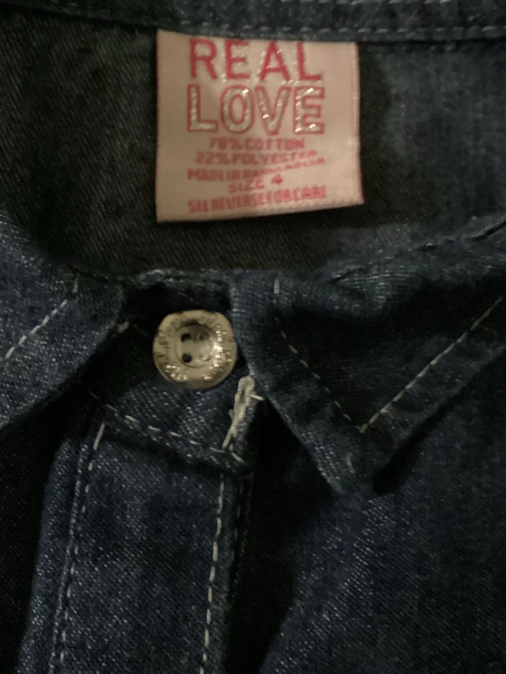 Kids Dark Blue Denim Dress with Pink Butterfly Accent And Belt Size 4
